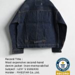 FIVESTAR’s JPY 55 Million Historic Vintage Denim Jacket “LEVI’S S506XXE” Recognized by Guinness World Records™